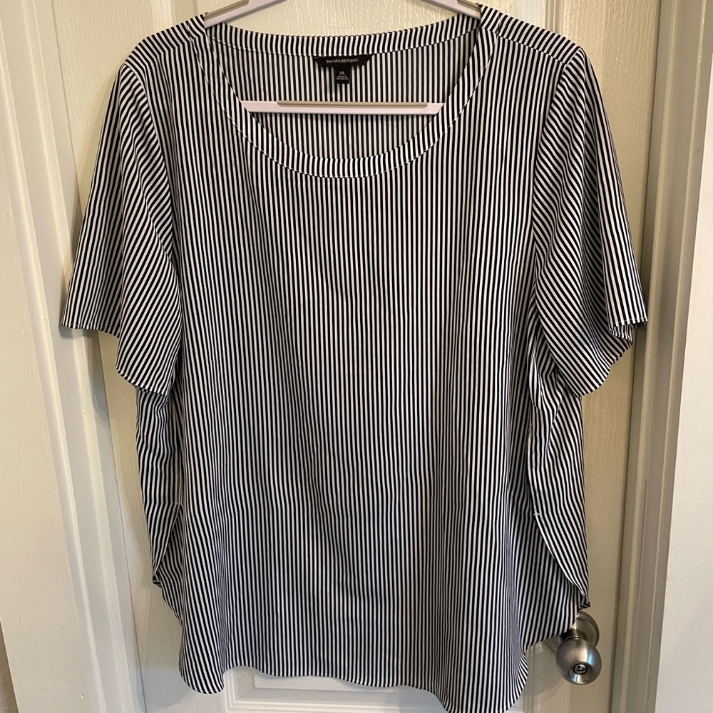 Banana Republic navy and white striped top